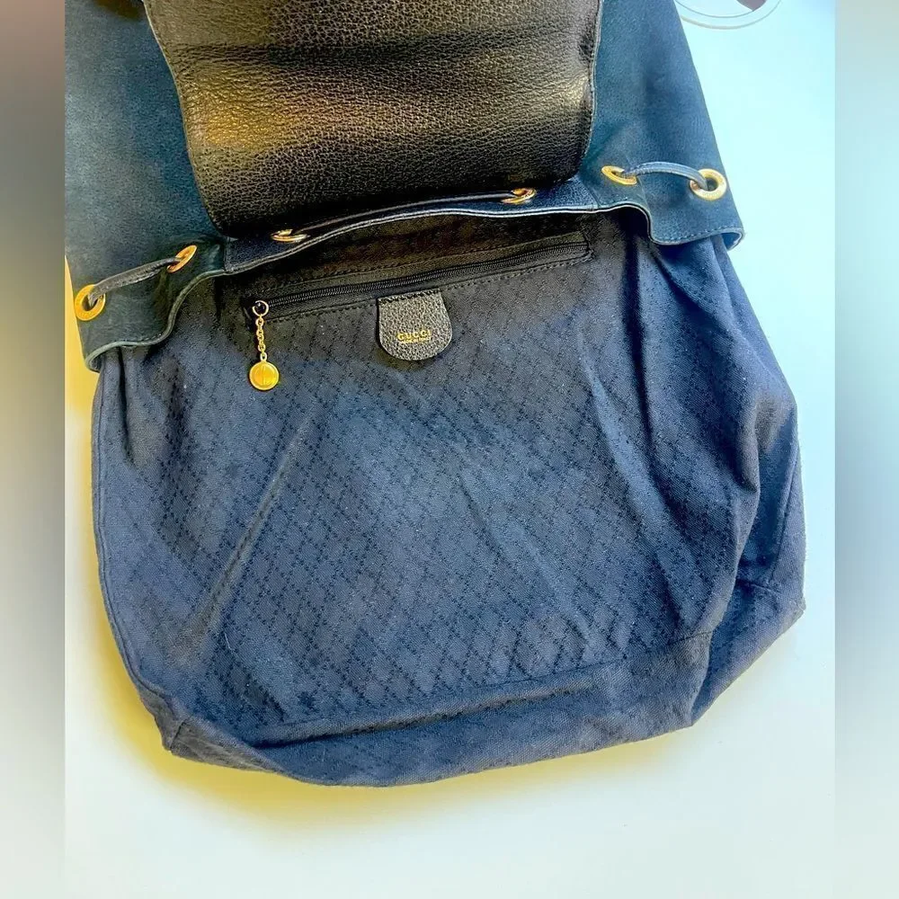 Gucci Black Suede Backpack with Bamboo Details